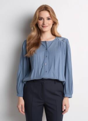 Cămașă țesătură crep mâneci lungi albastru INDI & COLD femeie