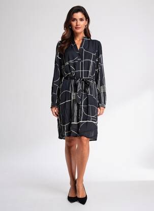 Rochie midi croială fluidă mâneci lungi negru LA FEE MARABOUTEE femeie