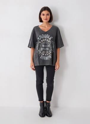 Tricou imprimeu fantezie mâneci scurte negru ROSE GARDEN femeie