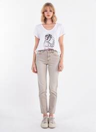Tricou serigrafie flockată mâneci scurte alb ROSE GARDEN femeie
