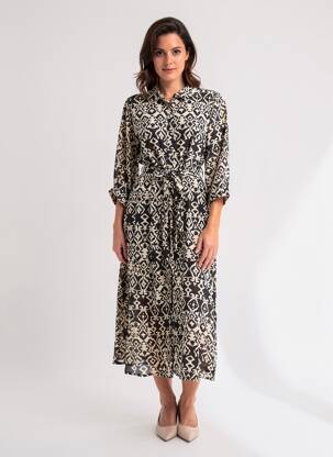 Rochie lungă imprimeu fantezie mâneci 3/4 negru POMODORO femeie