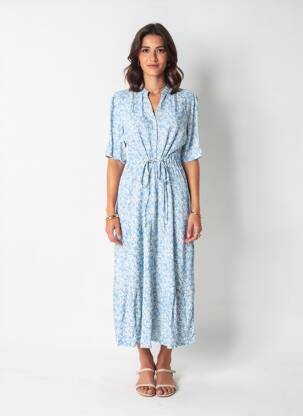 Rochie lungă mâneci scurte mâneci scurte albastru POMODORO femeie