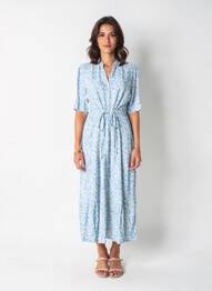 Rochie lungă mâneci scurte mâneci scurte albastru POMODORO femeie