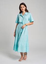 Rochie midi mâneci scurte mâneci scurte albastru POMODORO femeie