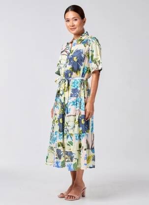 Rochie midi imprimeu floral mâneci scurte albastru POMODORO femeie