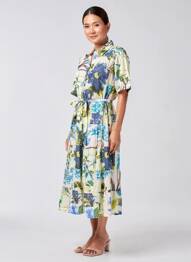 Rochie midi imprimeu floral mâneci scurte albastru POMODORO femme