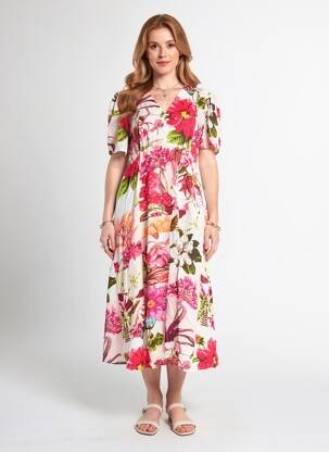 Rochie midi imprimeu floral mâneci scurte roșu POMODORO femeie