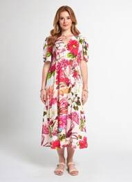 Rochie midi imprimeu floral mâneci scurte roșu POMODORO femeie