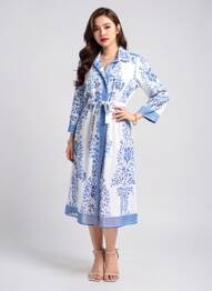 Rochie midi croială fluidă mâneci 3/4 albastru POMODORO femme