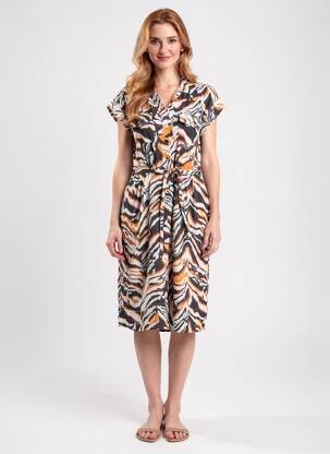 Rochie midi țesătură crep mâneci scurte portocalie POMODORO femeie
