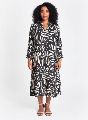 Rochie midi croială fluidă mâneci 3/4 negru POMODORO femeie