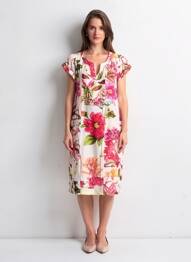 Rochie midi imprimeu floral mâneci scurte roz POMODORO femeie