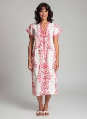 Rochie midi imprimeu floral mâneci scurte roz POMODORO femeie
