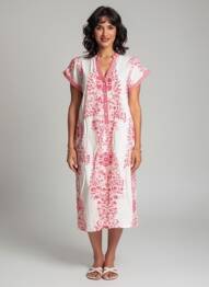 Rochie midi imprimeu floral mâneci scurte roz POMODORO femeie