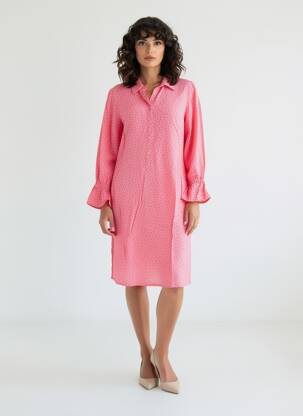 Rochie midi croială fluidă mâneci lungi roz POMODORO femeie