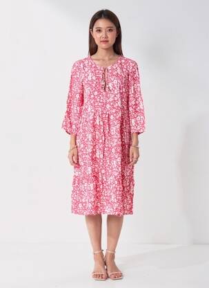 Rochie midi croială fluidă mâneci 3/4 roz POMODORO femeie