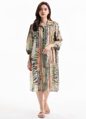 Rochie midi mâneci 3/4 mâneci 3/4 bej POMODORO femeie