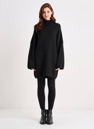 Rochie pulover strânsă pe partea de jos mâneci lungi negru DRESS ADDICT femeie