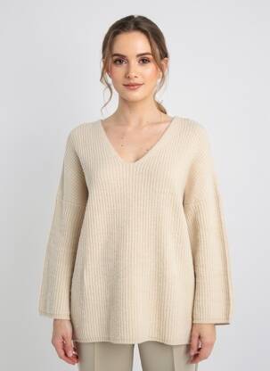 Pulover tunică elasticitate mâneci lungi bej DRESS ADDICT femeie