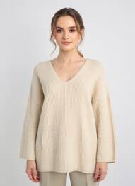 Pulover tunică elasticitate mâneci lungi bej DRESS ADDICT femme