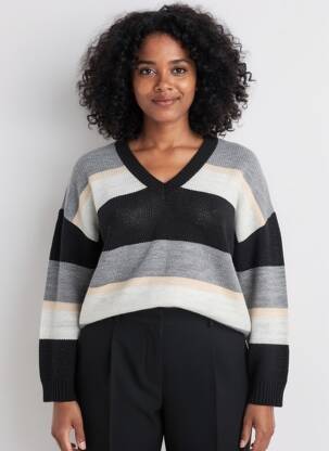 Pulover guler în v mâneci lungi negru DRESS ADDICT femeie
