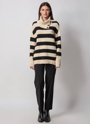 Pulover cu guler înalt elasticitate mâneci lungi negru DRESS ADDICT femeie