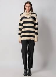Pulover cu guler înalt elasticitate mâneci lungi negru DRESS ADDICT femme