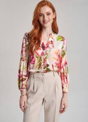 Cămașă imprimeu floral mâneci lungi roz POMODORO femeie