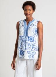 Bluză imprimeu floral fără mâneci albastru POMODORO femme