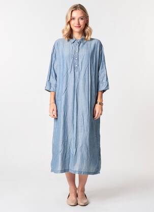 Rochie midi croială fluidă mâneci 3/4 albastru CISO femeie