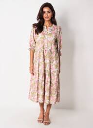 Rochie midi imprimeu floral mâneci 3/4 roz JENSEN femme