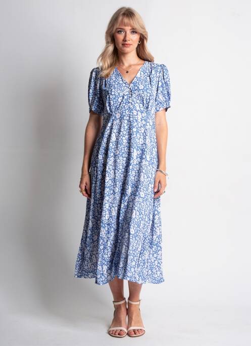 Rochie midi imprimeu floral mâneci scurte albastru POMODORO femme