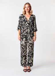 Salopetă-pantalon țesătură crep mâneci 3/4 negru POMODORO femeie
