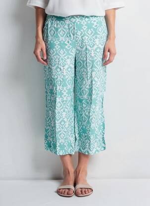 Pantalon trei sferturi talie elastică mărime normală verde POMODORO femeie