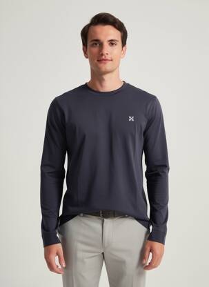 Tricou broderie mâneci lungi albastru OXBOW bărbat