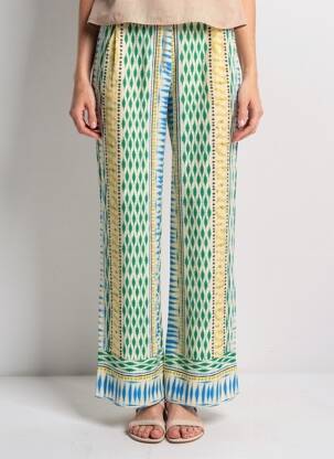 Pantalon drept talie elastică verde SUNCOO femeie