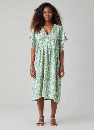 Rochie midi imprimeu floral mâneci scurte albastru LE TEMPS DES CERISES femeie