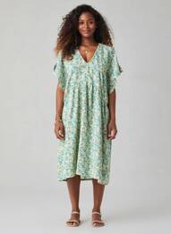 Rochie midi imprimeu floral mâneci scurte albastru LE TEMPS DES CERISES femme