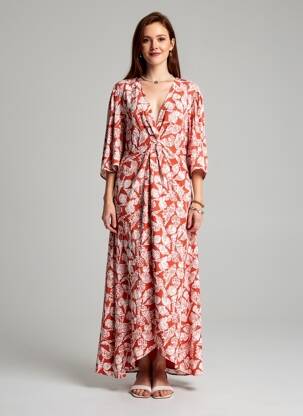 Rochie lungă imprimeu fantezie mâneci 3/4 portocaliu SCOTCH & SODA femeie
