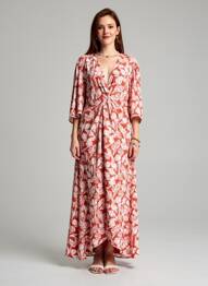 Rochie lungă imprimeu fantezie mâneci 3/4 portocaliu SCOTCH & SODA femme