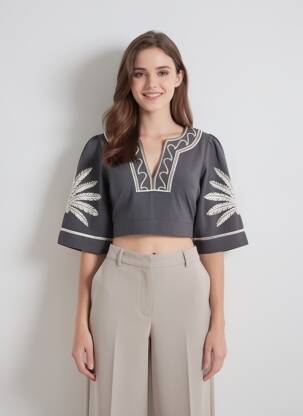 Top croială cambrată mâneci 3/4 gri SCOTCH & SODA femeie