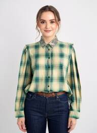 Cămașă croială cambrată mâneci lungi verde IKKS femme