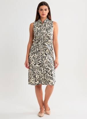Rochie midi imprimeu fantezie mâneci scurte bej LE TEMPS DES CERISES femme