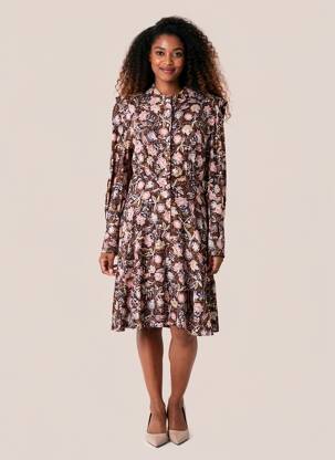 Rochie midi croială fluidă mâneci lungi negru SUNCOO femeie