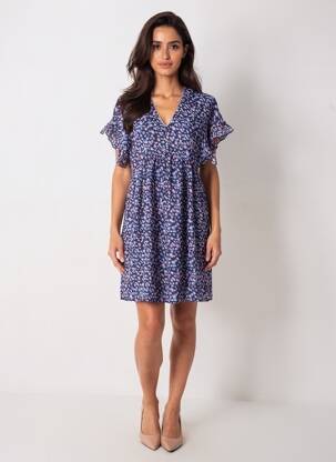 Rochie scurtă mâneci scurte mâneci scurte albastru LE TEMPS DES CERISES femeie