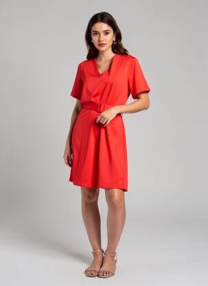 Rochie midi mâneci scurte mâneci scurte roșu I.CODE (By IKKS) femeie