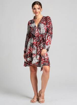 Rochie midi imprimeu fantezie mâneci lungi negru SUNCOO femeie