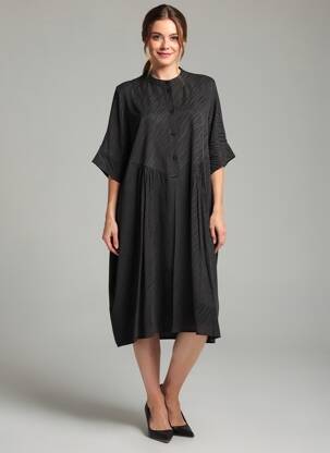 Rochie midi croială fluidă mâneci scurte negru SELECTED femeie
