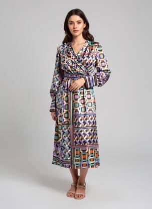 Rochie midi imprimeu fantezie mâneci lungi negru SUNCOO femeie
