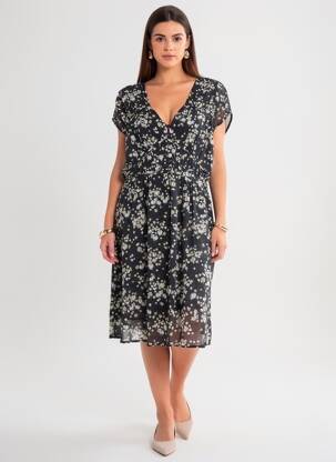 Rochie midi imprimeu floral mâneci scurte negru SCOTCH & SODA femeie